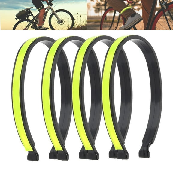Scheam 4 Pcs High Reflective Cycling Trouser Clips Elastic Ankle Cuffs Safety Bicycle Bands Cuff Wrap Clip Night Daily Use Riding Gear Accessories for Outdoor Recreation (Green)