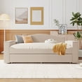thumbnail image 3 of Harper & Bright Designs Full Size Upholstered Daybed with Trundle and Storage Armrests, Wood Bed Frame with Latest Integrated Bluetooth Audio System for Bedroom Furniture, Teddy Fleece Sofa Bed, 3 of 15
