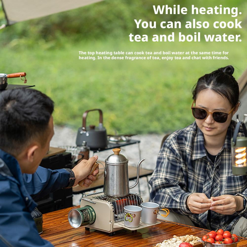 Portable Heater Camping Stove, Adjustable Temperature Outdoor Camping Heating Cooking Stove with Insulated Shelf & Handle, 3 in 1 Hands Warmer Equipment for Tent, Fishing, Hiking