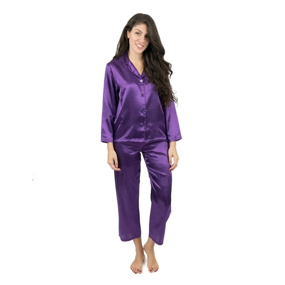 Leveret Womens Satin Pajamas Christmas 2 Piece Pajama Set Size X-Small-XX-Large) (Purple, X-Small)