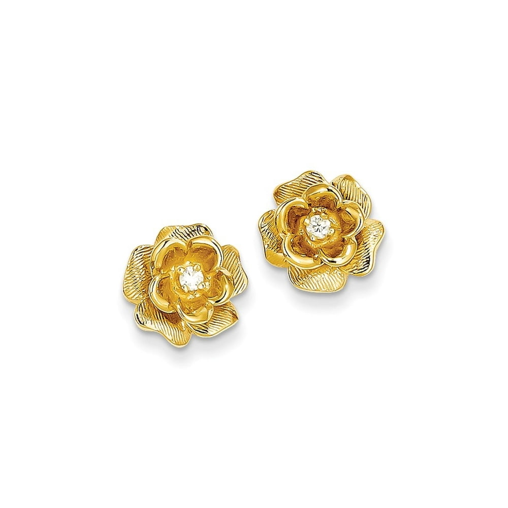 JewelryWeb 14k Yellow Gold Polished Post Earrings Diamond Earrings