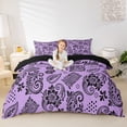 thumbnail image 2 of jejeloiu Mystic Paisley Duvet Cover Queen For Men Women,Bold Print Queen Bedding,Purple Black,Black Reversible,3-Piece,1 Duvet Cover and 2 Pillowcases, 2 of 6