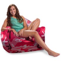 Posh Creations Structured Comfy Bean Bag Chair, Malibu Lounge, Nylon - Camo Pink and Brown