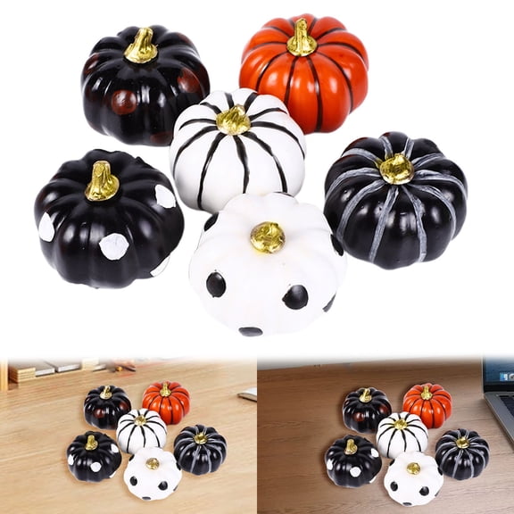 6Pc Clearance Under $5 Colorful Pumpkin Figurines Colorful Pumpkin Set For Dining Table, Plastic Colorful Pumpkin Set 6Pcs B (C)