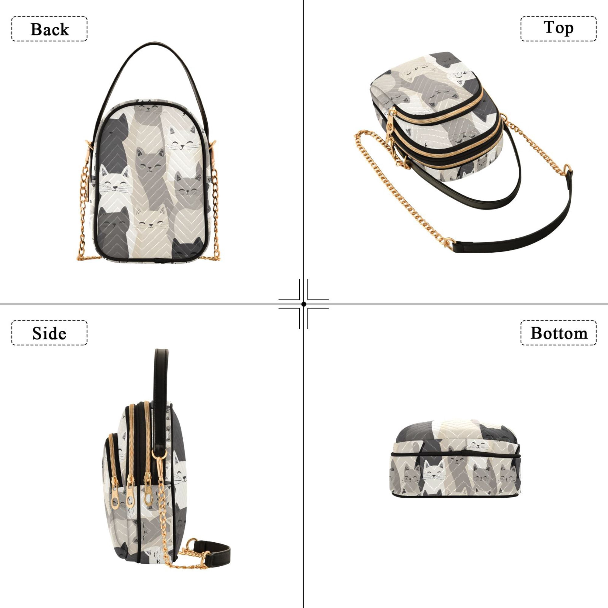 FORMRS Crossbody Bag for Women Quilted Travel Shoulder Cell Phone Purse with Chain Strap Handbag, Beige Cute Cats