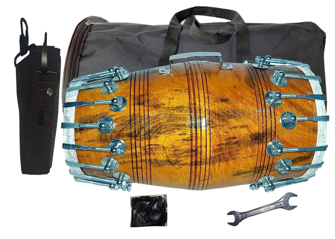 Naad Wooden Musical Dholak Instrument Drum Nuts & Bolt With Kit Carry Bag 2023 - Natural