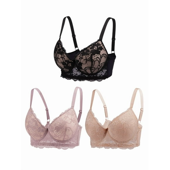 3PC Pack Women Push Up Bra Everyday Underwear Comfortable Lingerie Bralette with Support Anti-Sag-Size70B/32B
