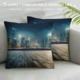 thumbnail image 3 of Nawypu  Landscape Throw Pillow Cushion Cover, Asia China Hong Kong City Skyline View at Blue Night Towers and Skyscapers Photo, Decorative Square Accent Pillow Case,, 3 of 5