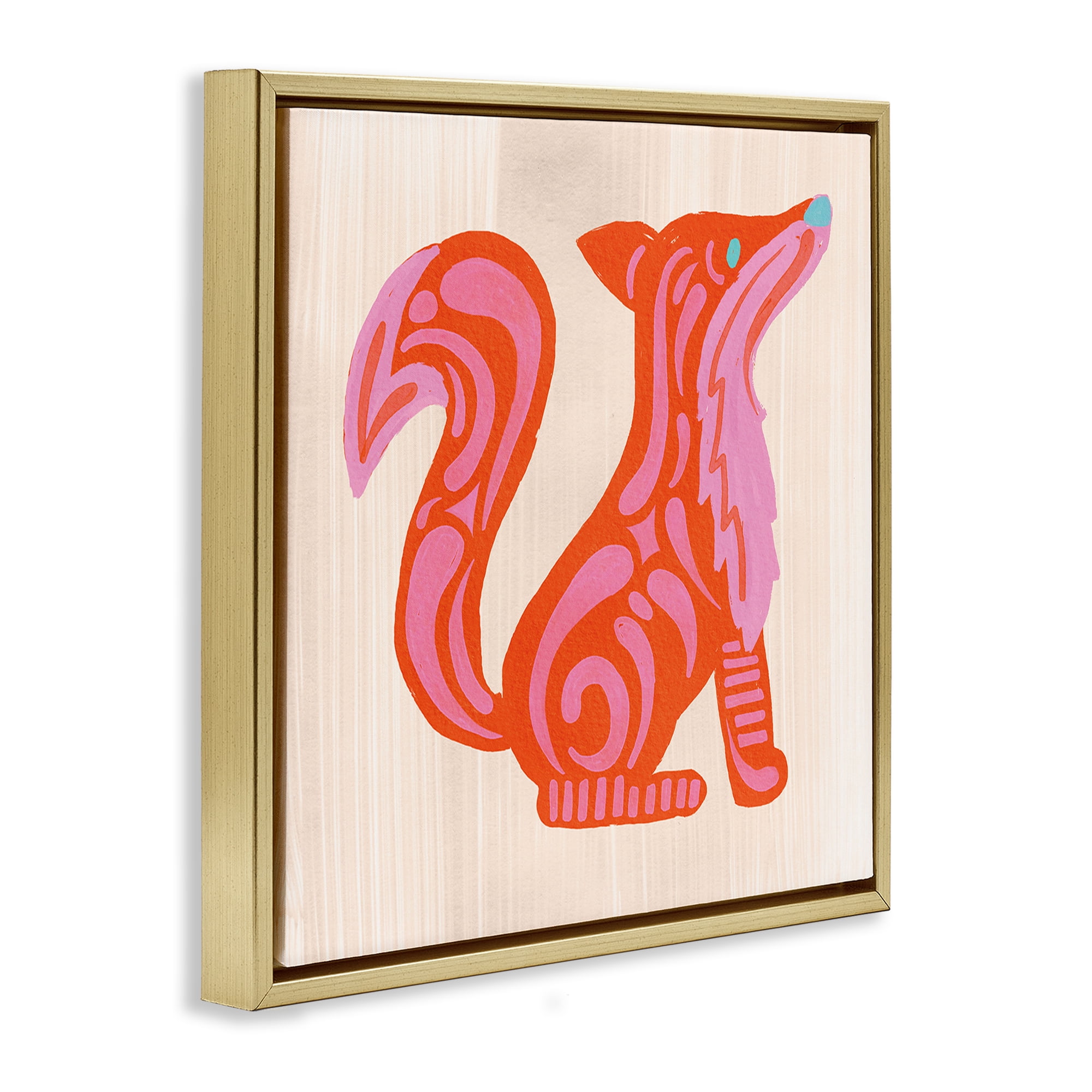 Stupell Industries Whimsical Folk Fox Vibrance Gold Framed Floater Canvas Wall Art, design by The Paper Curator