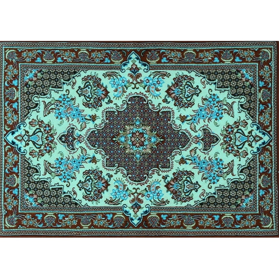 Ahgly Company Indoor Rectangle Medallion Light Blue Traditional Area Rugs, 2' x 3'