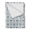 thumbnail image 2 of Sugar Skull Soft Flannel Fleece Throw Blanket, Flower Pattern with Skulls on Geometric Floral Damask Background, Cozy Plush for Indoor and Outdoor Use, 60" x 80", Purple White Baby Blue, by Ambesonne, 2 of 5