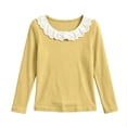 thumbnail image 5 of Little Girls Tops Layering Crew Neck Ruffle Loose Pullover Long Sleeve Color Block Casual Trendy Outfits Yellow 3-4Years, 5 of 5