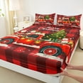 thumbnail image 3 of Manfei Cartoon Xmas Truck Twin Sheet Sets 3 Pieces, Santa Claus Tree Snowman Twin Fitted Sheet, Red Black Plaid Chekcered Flat Sheet, Breathable Home Decor, 3 of 7