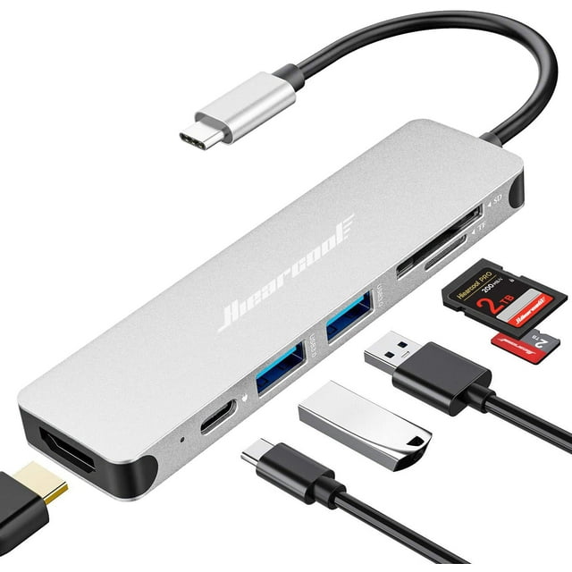 Hub USB C Hiearcool 7 en 1 con lector de tarjetas SD SD/TF 4K HDMI 100 W PD