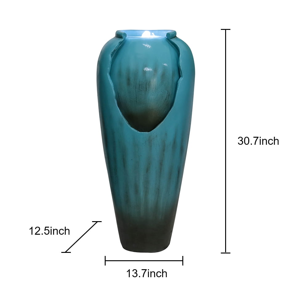 Outdoor Concrete Vase Water Fountain Patio Garden Water Feature with LED Light and Submersible Pump for Home, Office Garden, Yard Art Decor