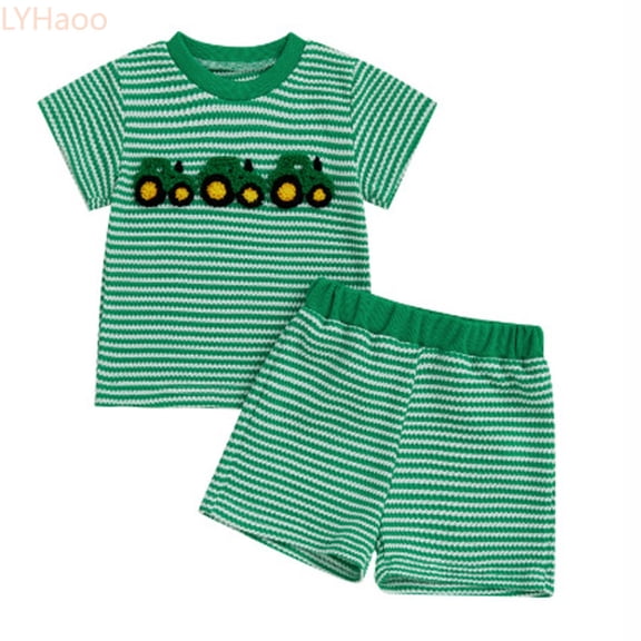 LYHaoo Baby Boys Girls Short Sleeve Shorts Outfits Set Casual Summer Clothes For Toddlers 3 Months To 3 Years Old Playwear Boys School Outfit Sets Sizes (6-12 Months)
