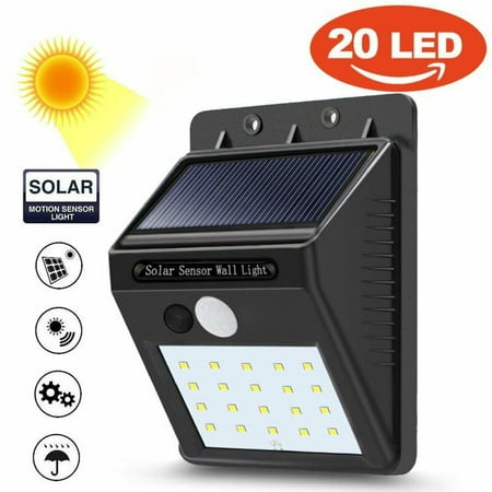 

20 LED Solar Powered Security Light - Waterproof and Comes with Built-in PIR Motion and Night Sensor - Lamp for Outdoor Garden