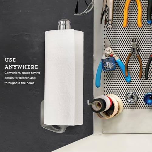 Wall Mount Paper Towel Holder for One-Handed Use, Patented Design with Rounded Finial, 14-Inch Brushed Silver Metal Finish for Kitchen or Bathroom