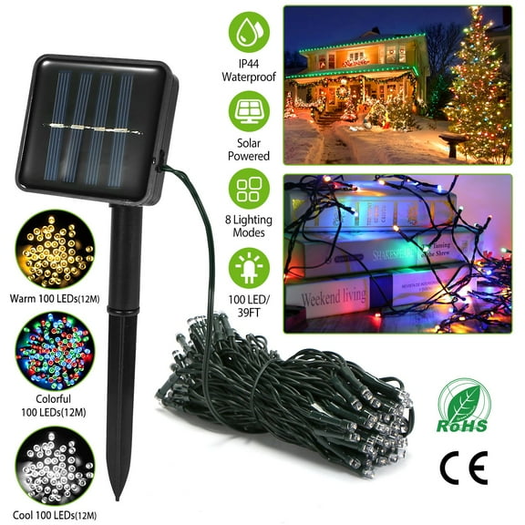 Moclever 40ft Solar String Lights, Cool LED Fairy String Light with 100 LEDs 8 Modes IP44 Waterproof Auto On/Off for Garden Patio Christmas Decor