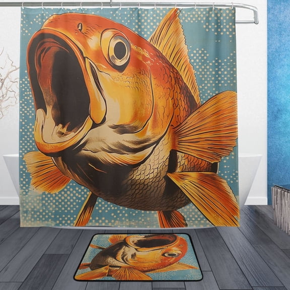 BZSMCE Shower Curtain and Bath Accessory Set,Golden Fish in A Dreamy Blue Ocean Pattern