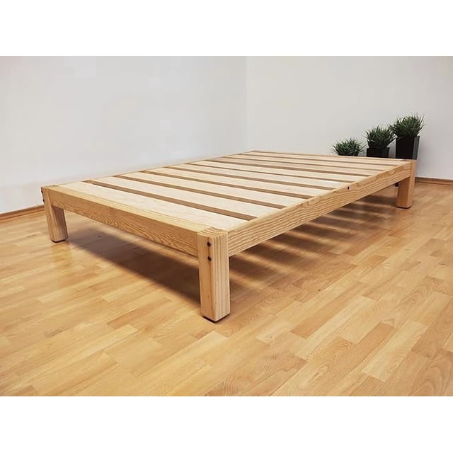 Base Para Cama Matrimonial Tradicional Desarmable Madera de Pino Cera Transparente Muebles GM