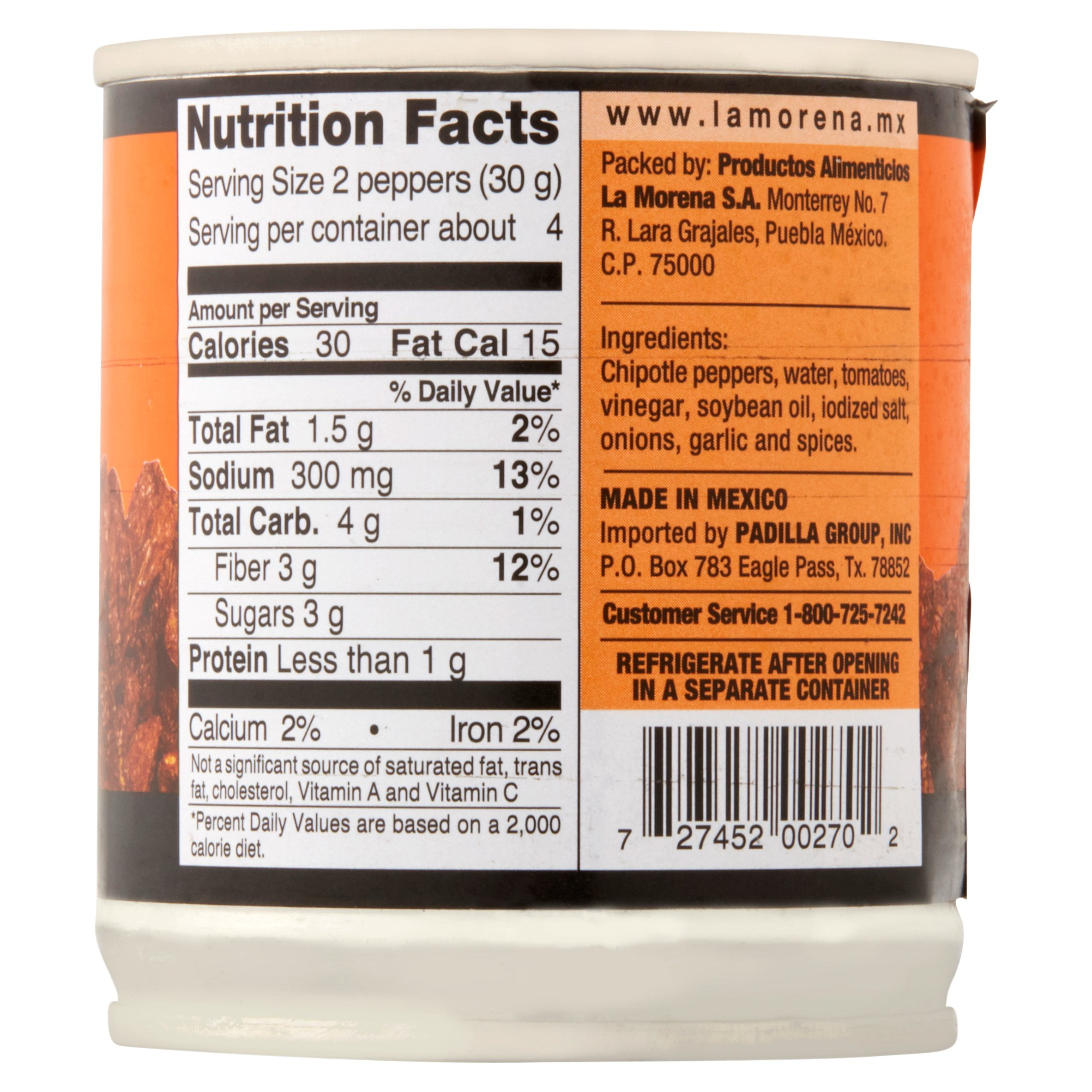 Chipotle can nutrition label information