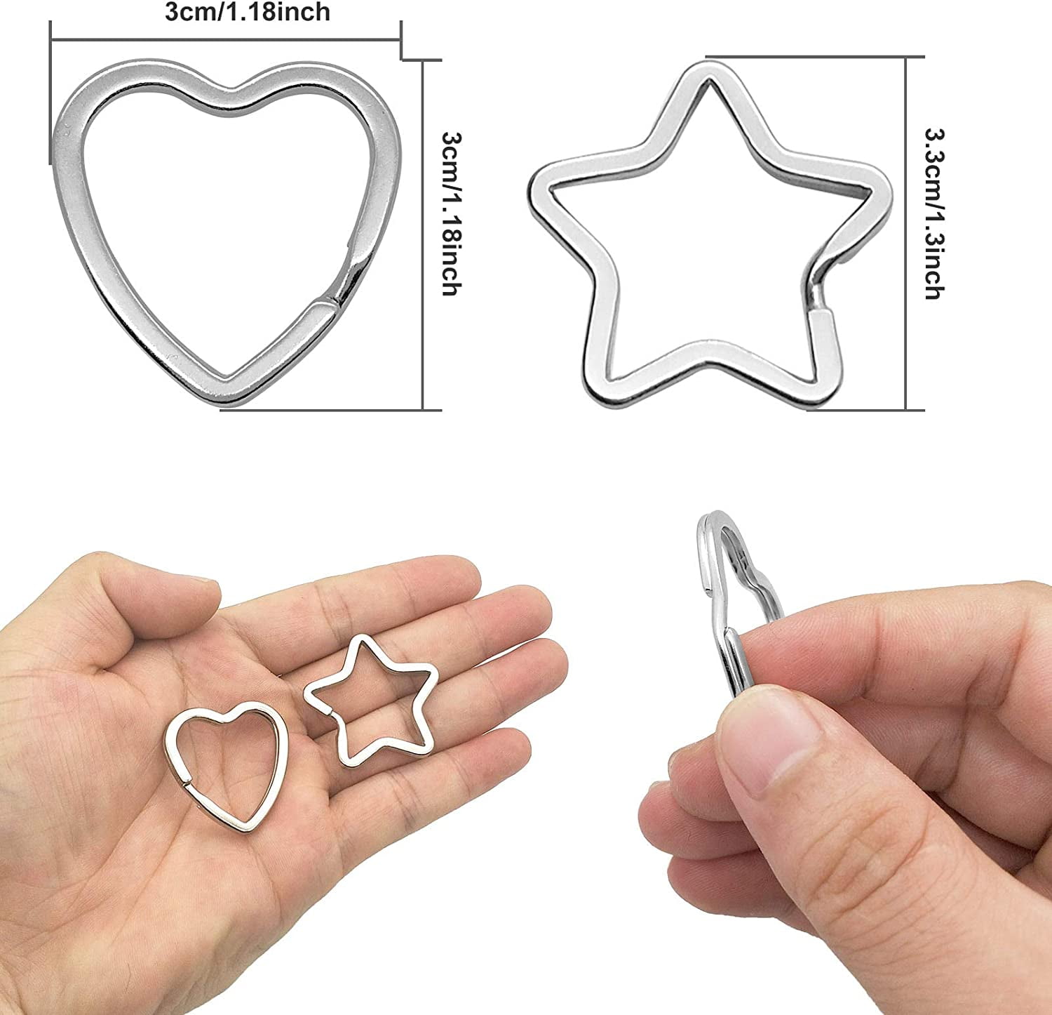 10PCS Rainbow Split Ring Heart Star Apple Keychains Metal Key Chain Ring Split  Rings Unisex Keyring Keyfob Accessories DIY