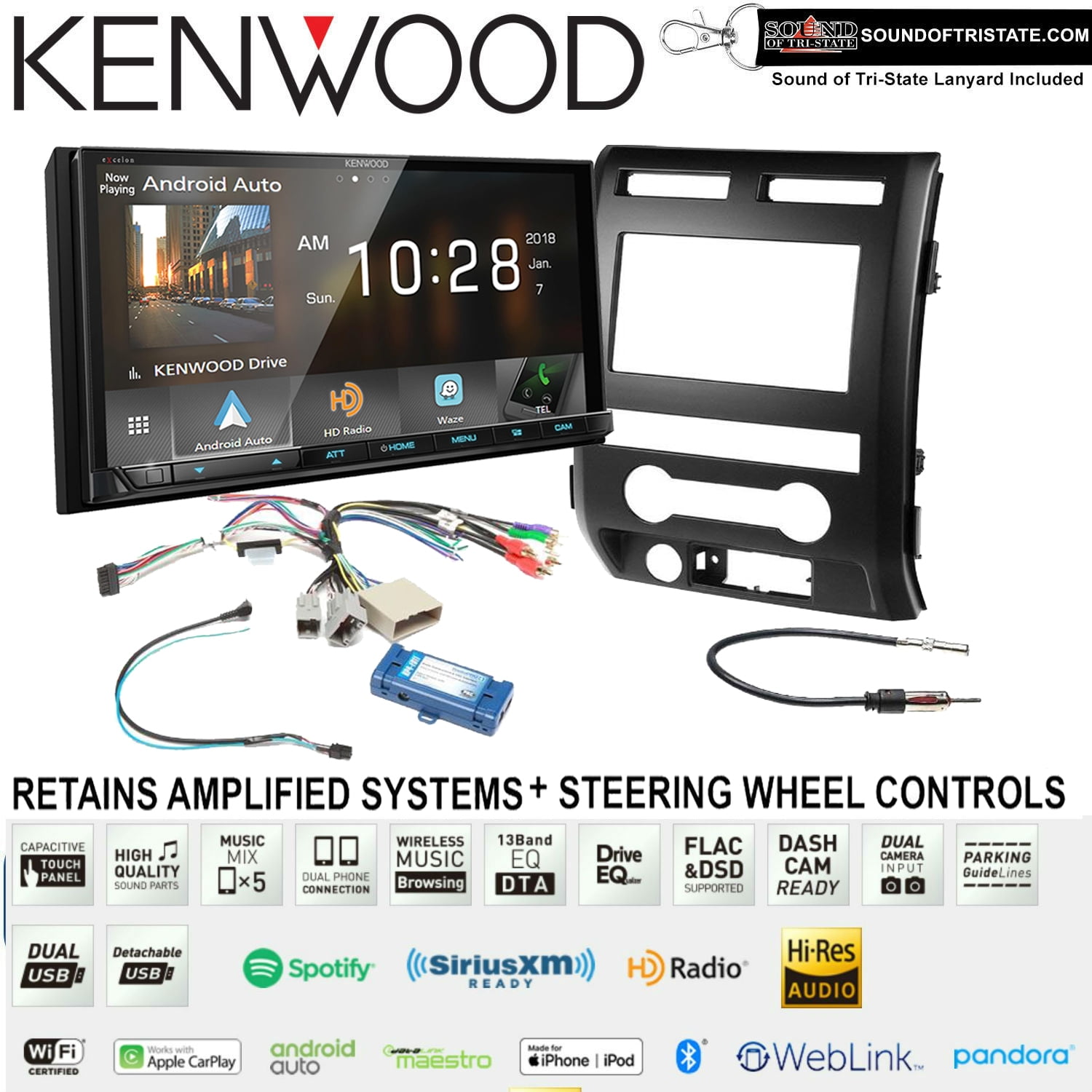 Kenwood DMX905S 6.95" Digital Media Receiver Install Kit with Apple CarPlay Fits 20092010 Ford