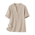 thumbnail image 5 of Uootdi Short Sleeve Tops for Women V Neck Button Placket Crinkled Fabric Blouses Casual Daily Comfortable Tunics Gift, 5 of 7