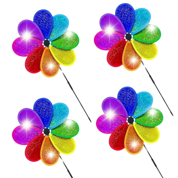 4Pcs Rainbow Pinwheels for Yard and Garden Rainbow Party Decorations for Kids Colorful Garden Spinner Outdoor