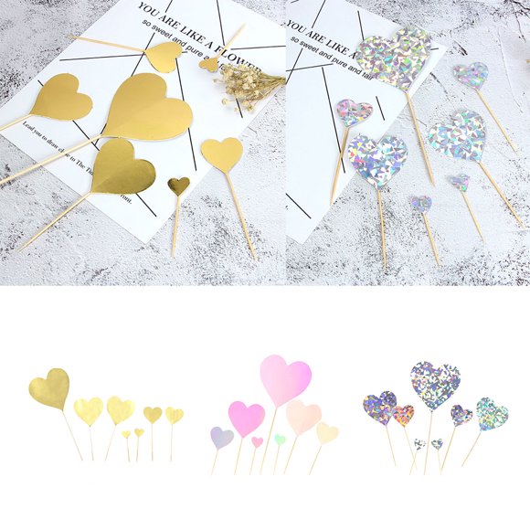 7pcs/set Cake Topper Heart Shape Wedding Birthday cake topper birthday cake Cake Simple Design Paper Top Flag Decoration, Pink
