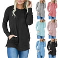 thumbnail image 4 of Womens Long Sleeve Yops Crew Neck Long Sleeve Round Split Loose Tops With Pockets Summer Tops, 4 of 8