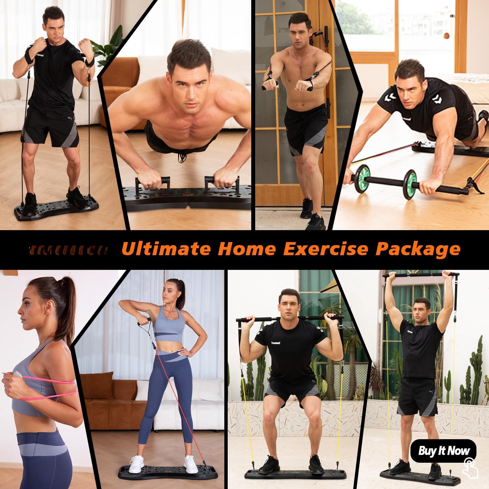 Push Up Board 36 In 1 Home Gym Equipment With Ab Roller Wheel & Resistance Bands  Portable Foldable Workout For Full Body Strength Men Women Gift Boyfriend
