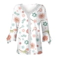 thumbnail image 4 of Dyegold Blouses For Women Dressy Casual 3/4 Flare Sleeve Lace Trim V Neck Floral Print Vintage Tunic Tops Loose Fit Shirts, 4 of 5