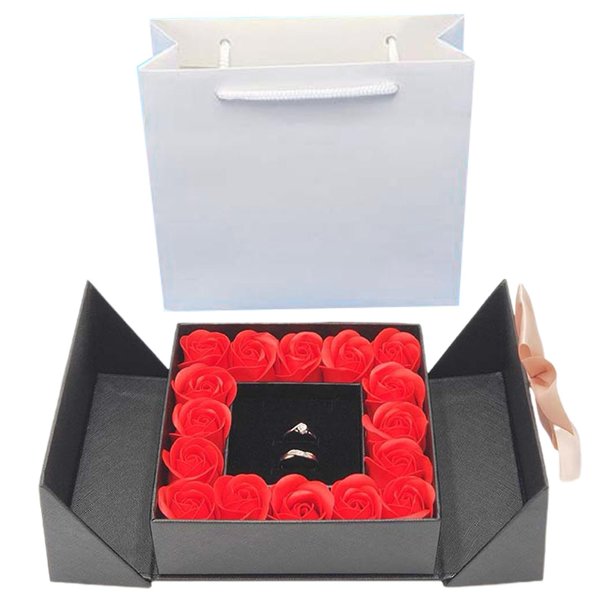 Juego de caja de rosas con lazo, soporte para collar de flores falsas de papel multiusos para boda Jikaix