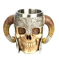 thumbnail image 1 of Taza de calavera vikinga con asa de casco con cuernos, 350 ml, acero inoxidable, 1 of 2