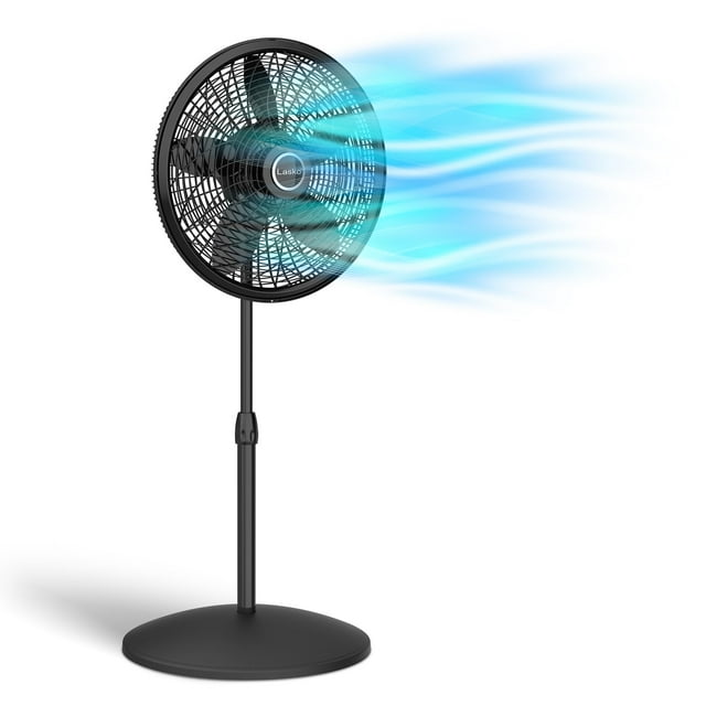 Lasko 1820 Pedestal ajustable de elegancia y rendimiento de 18 ″, cabezal de ventilador inclinable hacia atrás con movimiento oscilante, 2.2
