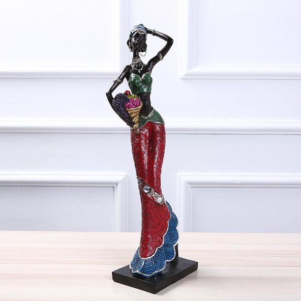 Creativa inconfundible exquisita Africana Tribal mujer Lady estatua ornamentos sanía colección hogar Oficina Decoración Colco Escultura de resina