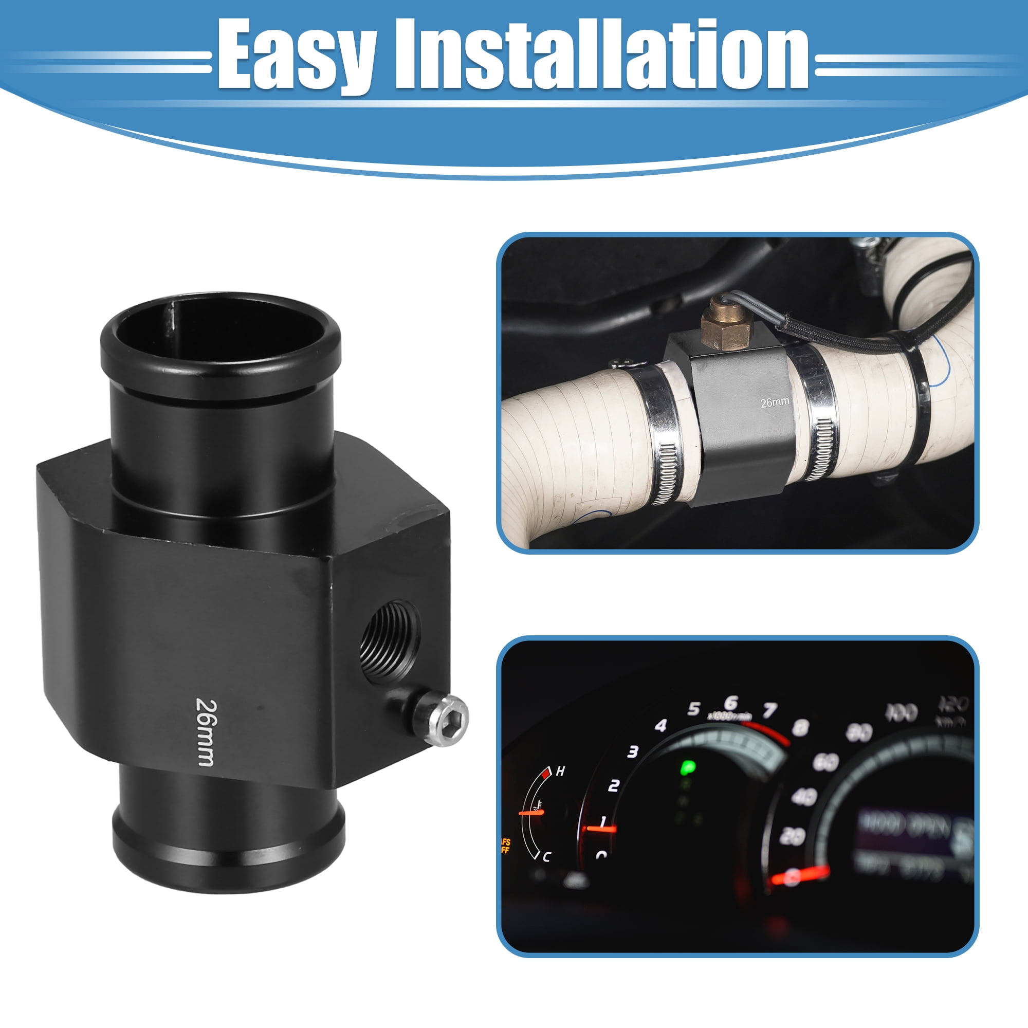 Unique Bargains Universal Aluminum Water Temp Sensor Gauge Radiator Hose Adapter 1.02"