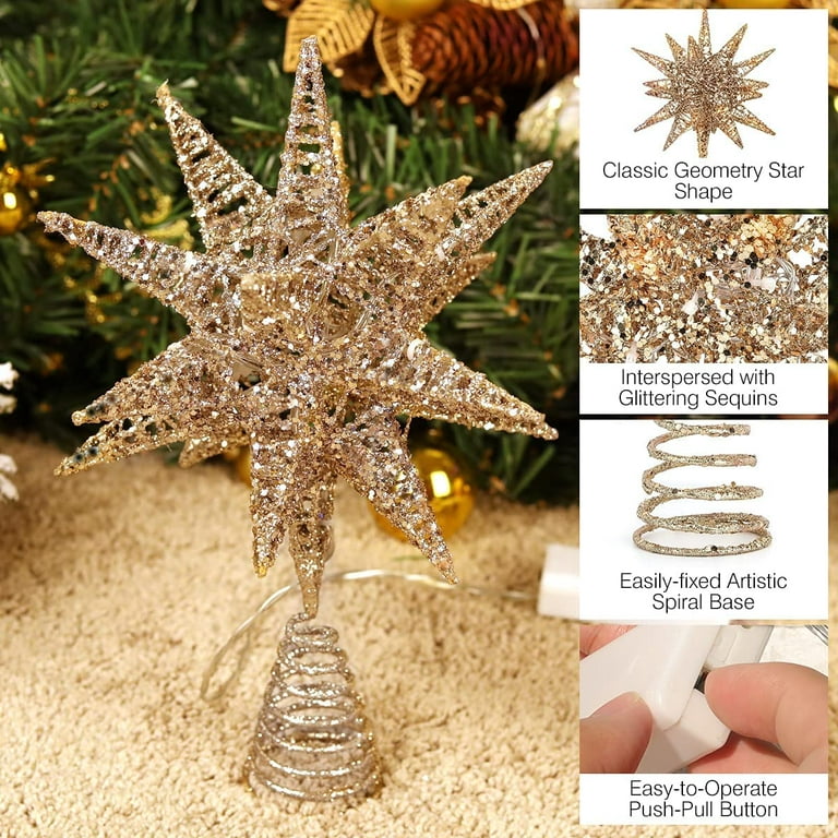 Luxspire Christmas Tree Topper, Christmas Decorations Tree Topper Light, 3D  Star Christmas Lights Tree Top Battery Powered, Indoor Christmas Decoration  Lights, Timer Function, Champagne Gold 