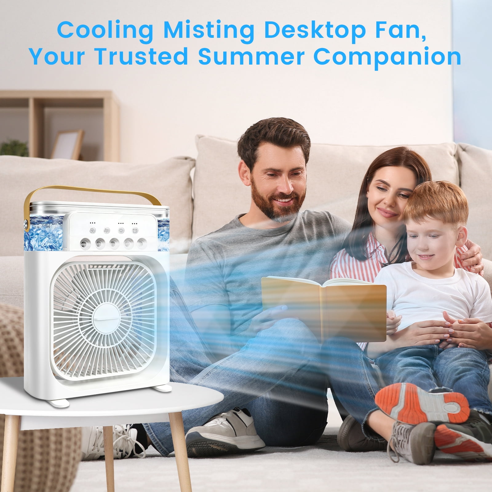 HEEYCEM 10 Inch Ice Mist Desktop Fan, Humidifying Cooling Fan Compatible with Essential Oil, Mosquito Repellent Liquid and Ice Cubes, 3 Speed Adjustable, 180° Adjustable Angle, Detachable Easy Clean