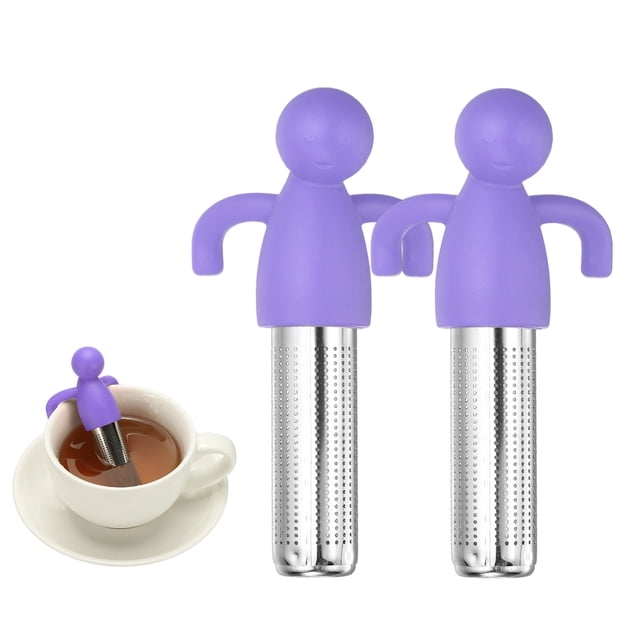 Uxcell 2 Pcs Infusor de Té Lindo de Acero Inoxidable, Filtro de Té Suelto con Mango de Silicona Reutilizable, Colador de Malla de Poros Gruesos para Tazas de Té, Teteras, Tazas, Morado