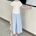 thumbnail image 5 of MZXELPRJD 2pcs Outfits for Girls Short Sleeve Lace Trim Plain Button Down Tops Wide Leg Pants Kids Trendy Loose Fit Toddler Girl Clothing Set, 5 of 8