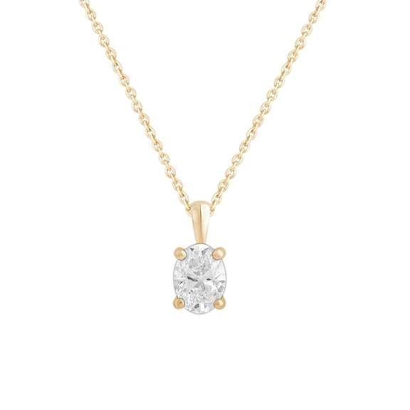 DewberryDiamonds 1/2 CT Oval Cut IGI Certified Lab Grown Diamond Necklace Pendant for Women Solid 14K Yellow Gold Solitaire Pendant with 18" Inch Cable Chain Necklace