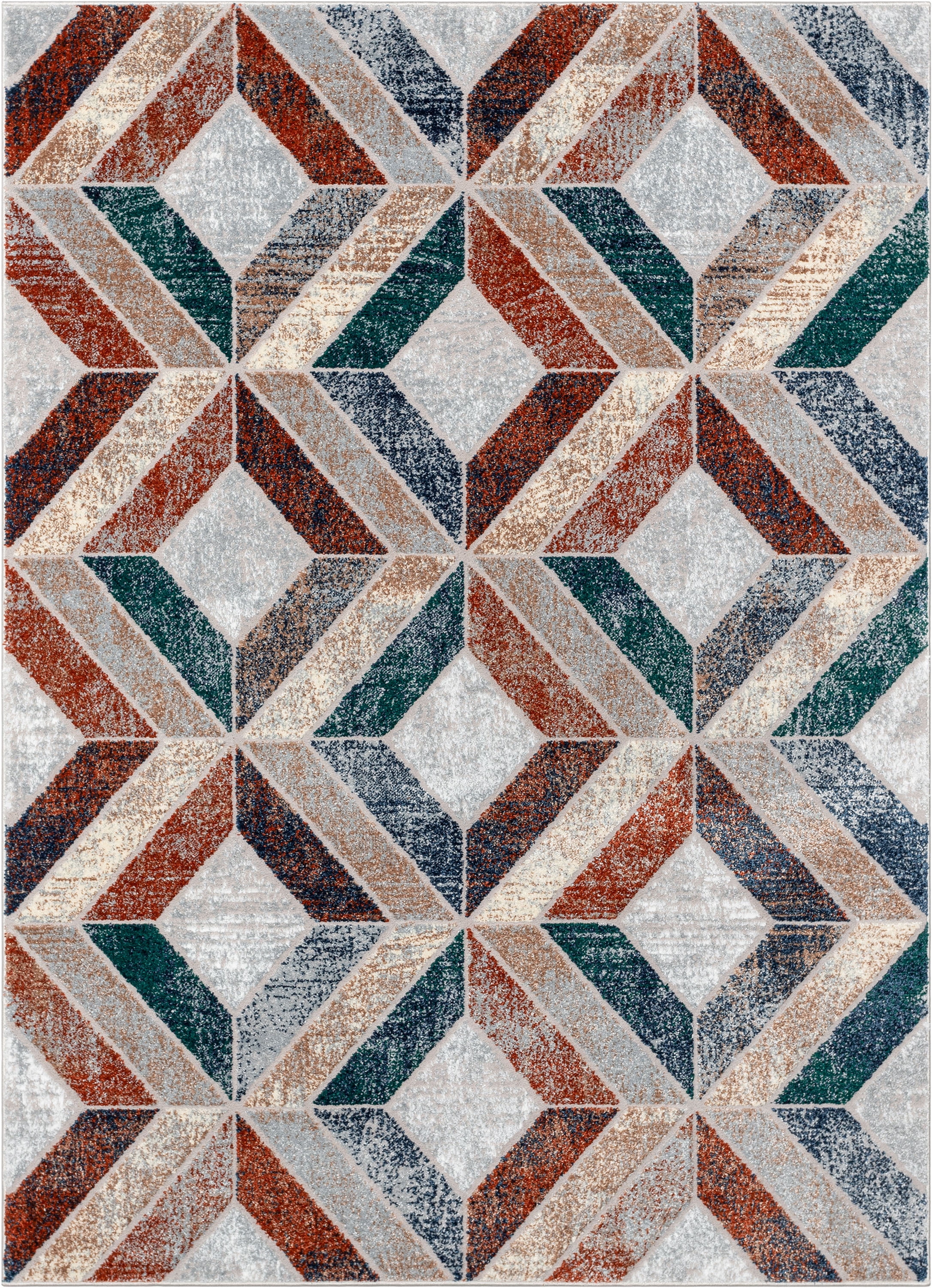 Well Woven Vintage Geometric Area Rug, 7.83' x 9.83', Geometric Pattern In Contemporary Colors, Super Soft-Textured Yarn, Easy To Clean
