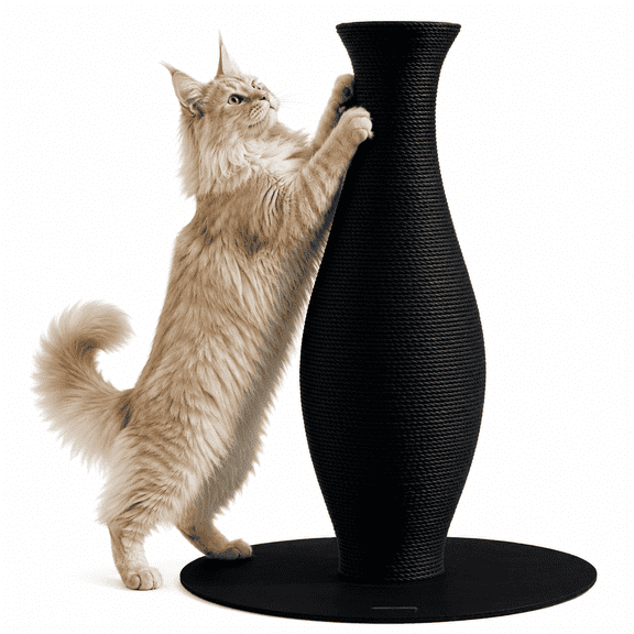 Furrytail 22'' Modern Aesthetic Vase Cat Scratching Post for Indoor Cats with Paper Rope, Neck Large, Black