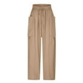 thumbnail image 5 of SELONE Womens Wide Leg Lounge Pants with Pockets Plus Size Lounge Pants Wide Leg Cropped Trouser Loose Casual Long Beach Pants Drawstring Solid Lightweight Khaki L Tall Breathable Summer Clothes, 5 of 6