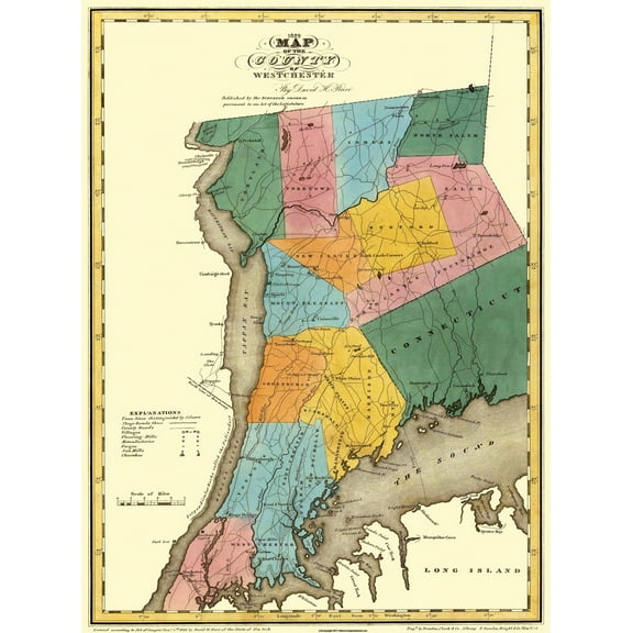 Historic County Map - Westchester County New York - Burr 1829 - 23 x 31 - Vintage Wall Art