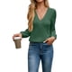 thumbnail image 3 of Blusas de Larga con Cuello en V para Mujer, Elegantes, Informales, de Otoño, con Mangas Abullonadas, Holgadas, Modernas. Verde S, 3 of 9