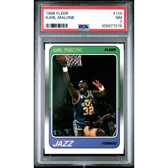 Graded 1988 Fleer Karl Malone #114 Basketball Card PSA 7 Near Mint